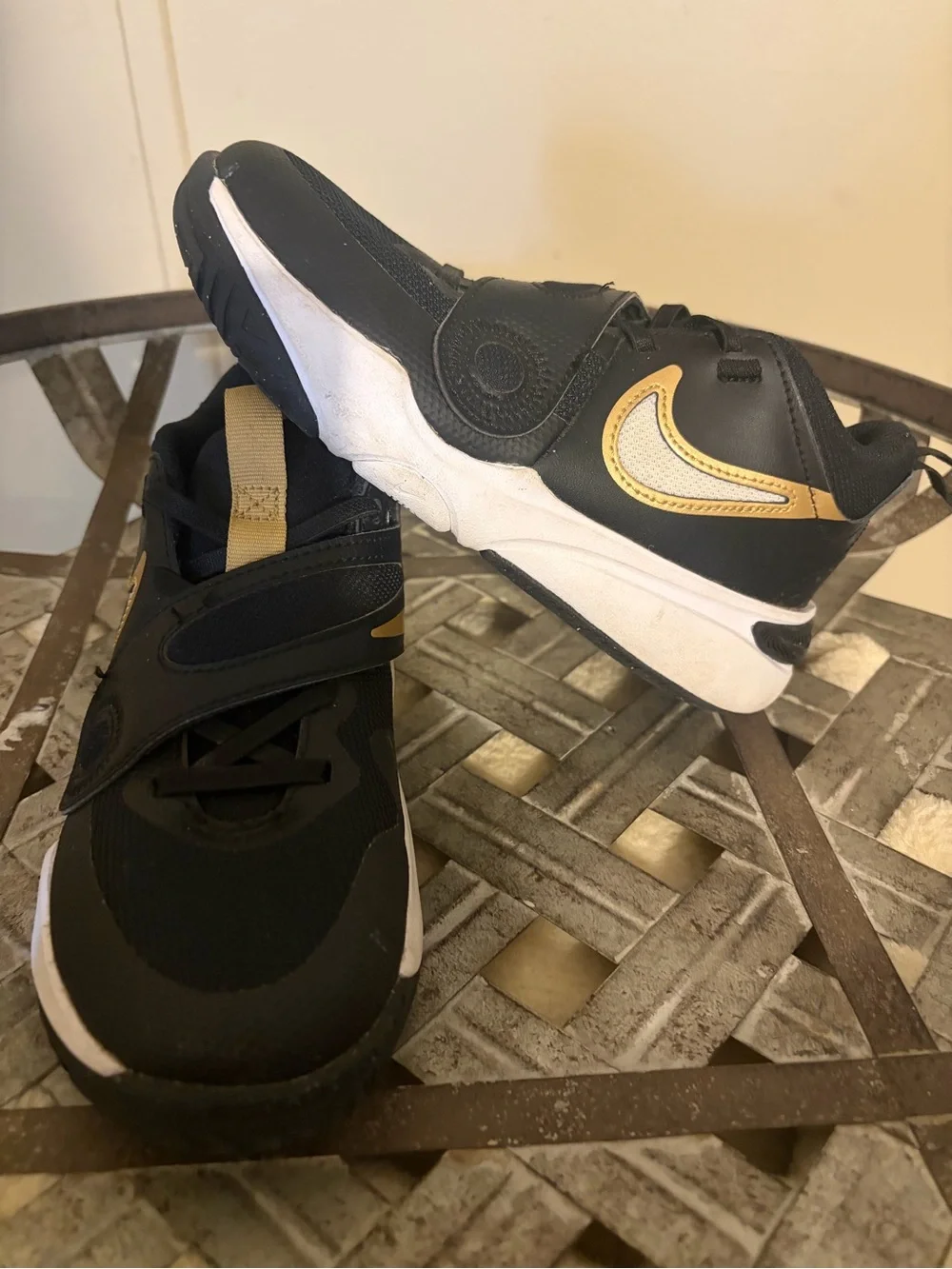 Nike Kids Black and Gold Velcro Athletic Sneakers